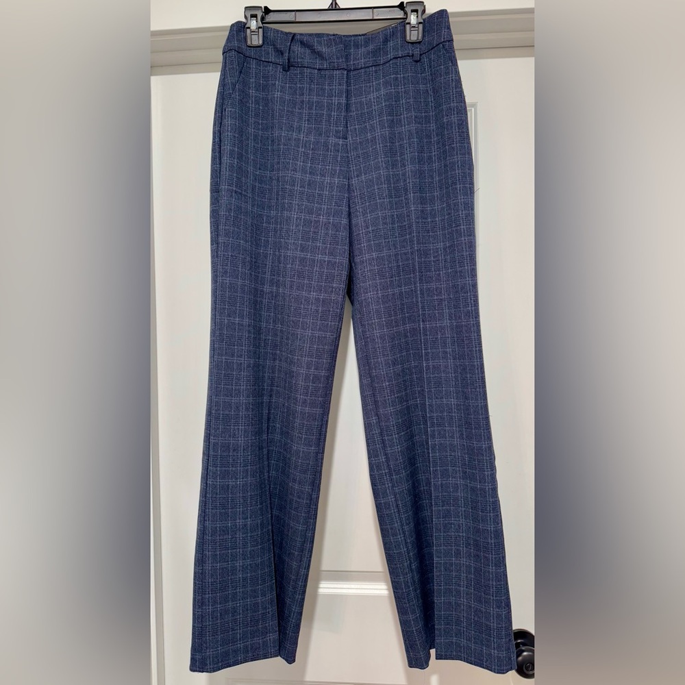 NWT‎ Nicole Miller Women’s Mid-Rise Navy Blue Plaid Wide-Leg Trousers Size 8